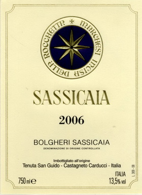 Этикетка Сассикайя 2006 Этикетка Сассикайя 2006
